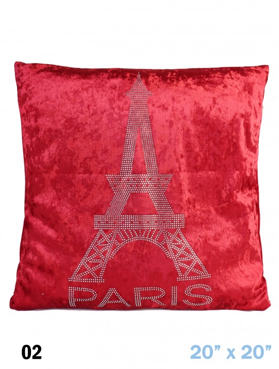 Eiffel Tower Print Velvet Cushion & Filler